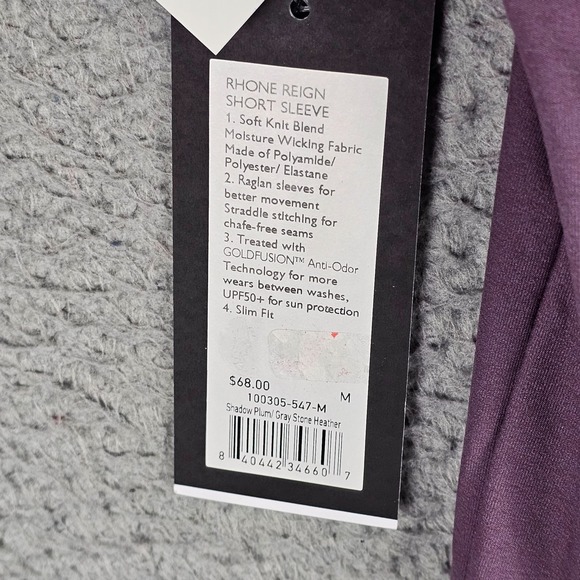 Rhone Reign Short Sleeve Shirt Mens Medium Heather Athletic UPF50 $68 - Picture 5 of 11